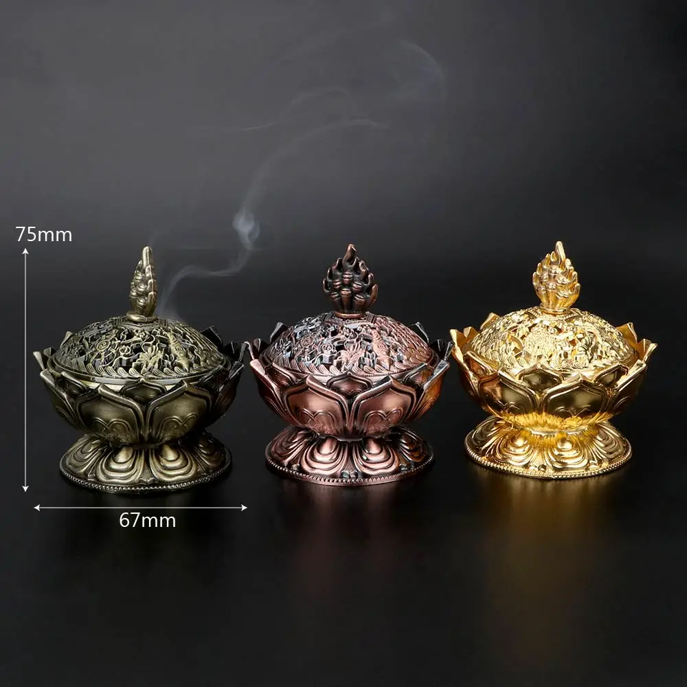 Antique Alloy Lotus Flower Censer Burner Chinese Sandalwood Buddha Incense Holder Temples Yoga Studios Tea Desk Decor images - 6
