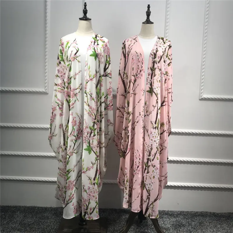 Женское свободное мусульманское платье jubah abaya с цветочным принтом и рукавом