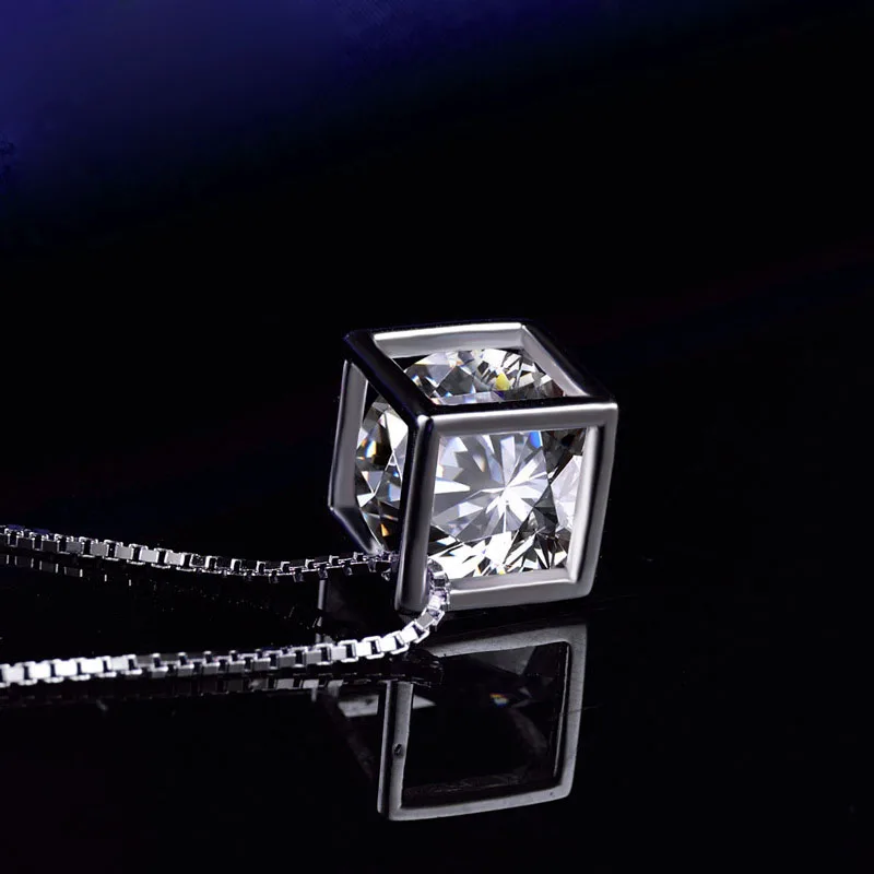 LIAMTING Trendy Fashion 925 Sterling Silver Cube Shape Pendant Necklace With 8MM Cubic Zirconia For Women Jewelry VA028 | Украшения и