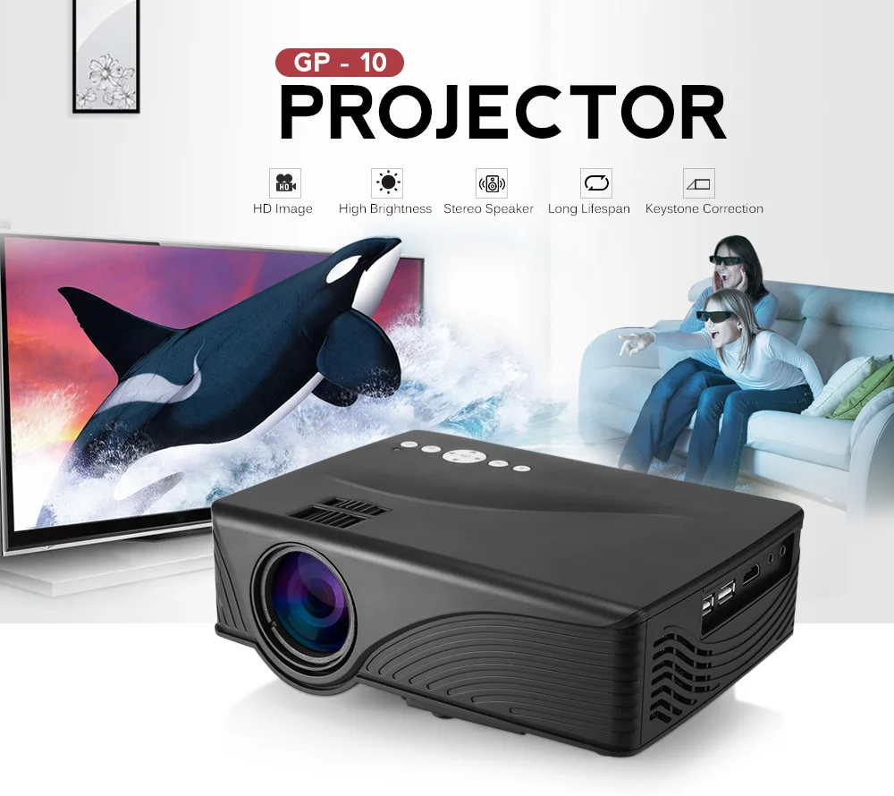 Coolux GP-10 GP10 Мини ЖК-проектор 2000 люмен 800x480 P поддержка 1080P красно-синий 3D проектор
