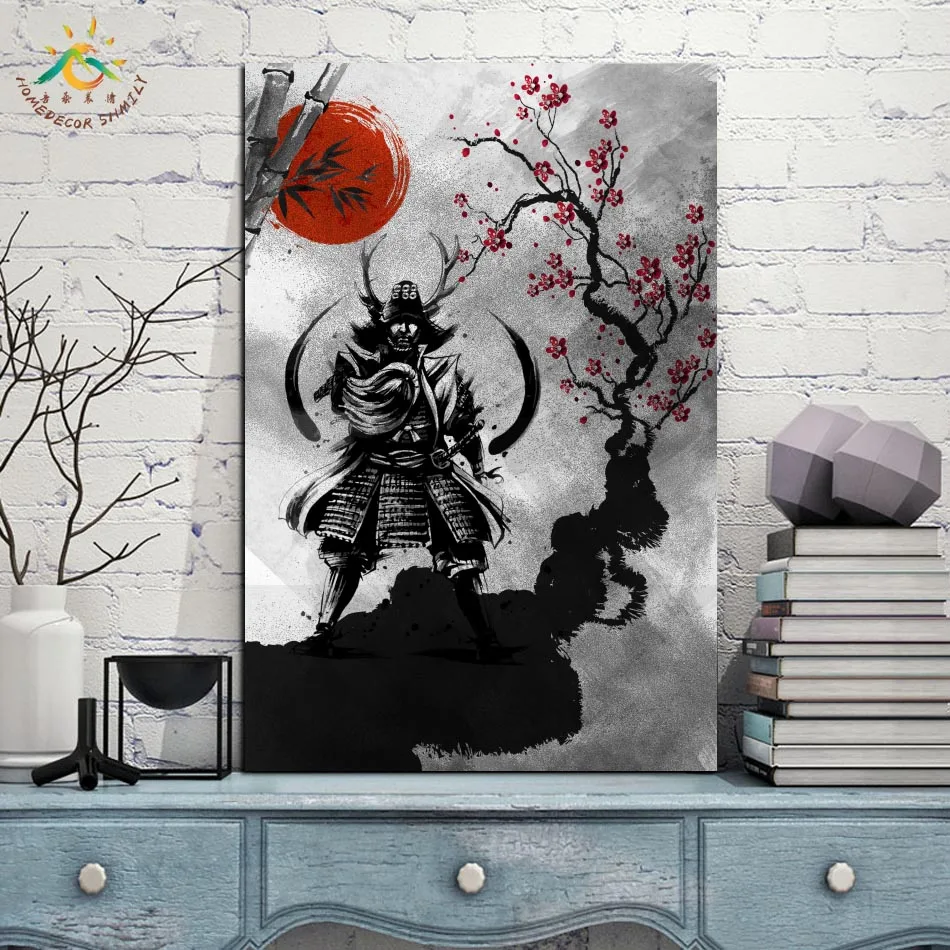 Japanese samurai Red Sun Modern Wall Art Print Pop Posters and Prints Scroll Canvas Painting wall pictures for living Room |