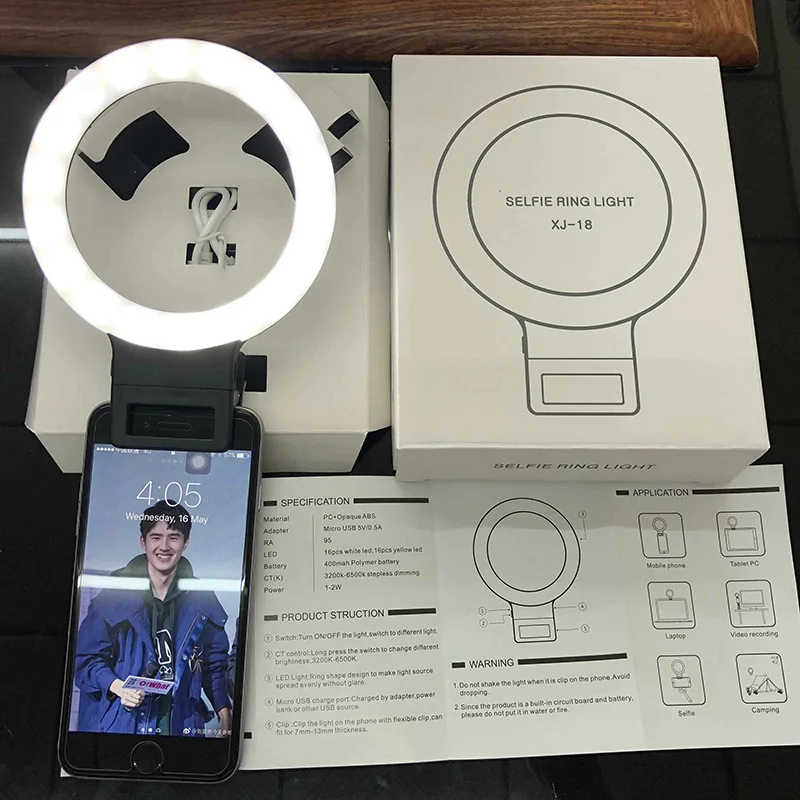Новая светодиодная Кольцевая вспышка лампа с удобной клипсой для iPhone Samsung Xiaomi