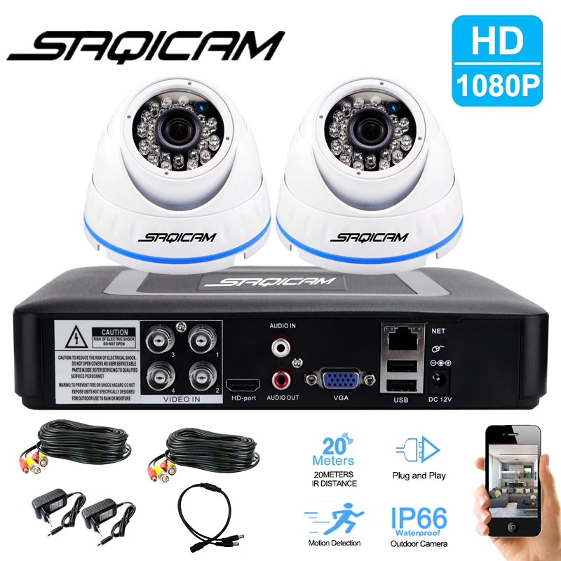 Saqicam 4CH 1080P Водонепроницаемая система CCTV камера 2 шт крытые наружные купольные
