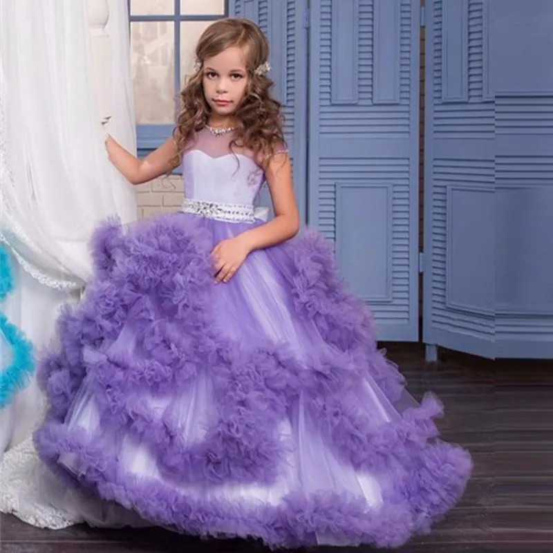 Новые платья с цветами для девочек Розовое Бальное Платье первого причастия