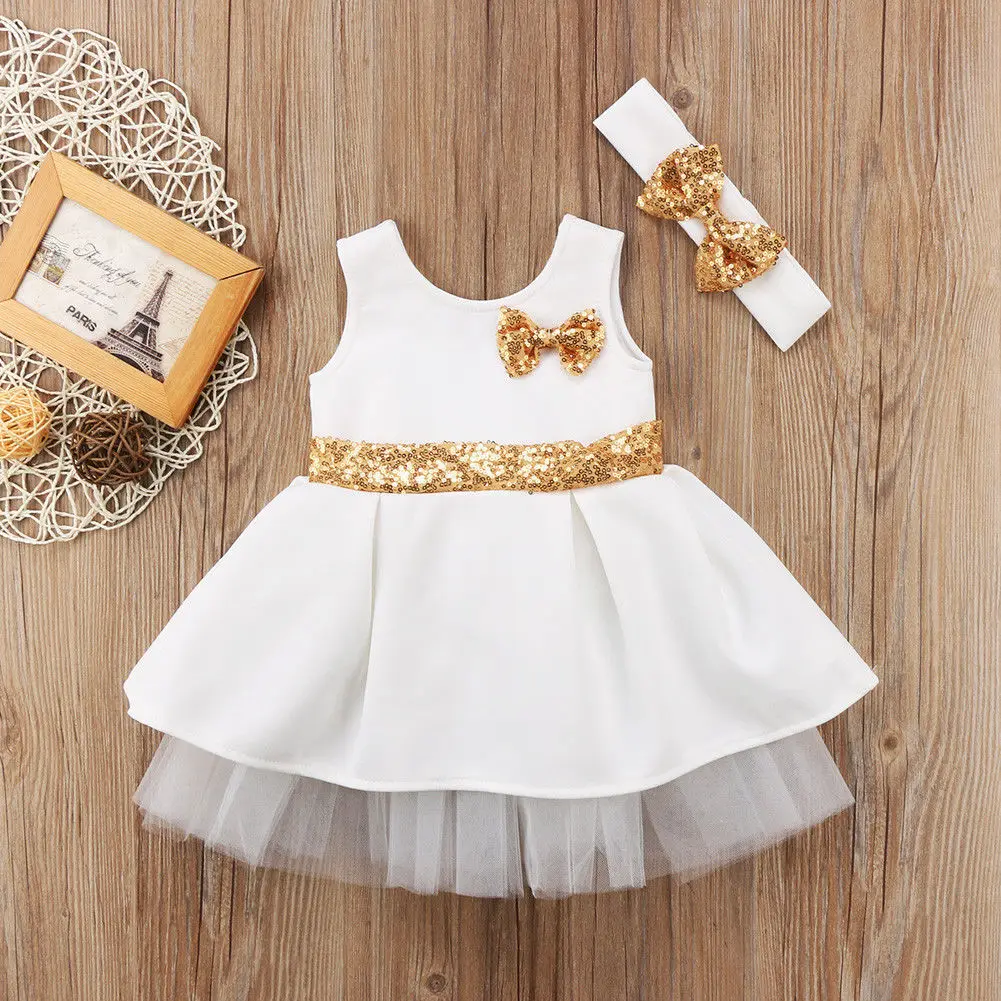 2018 Summer Sequin Dress Toddler Baby Girls Princess Bowknot A Line Mesh Headband Outfit Pageant Party Dresses 0-4T | Детская одежда и