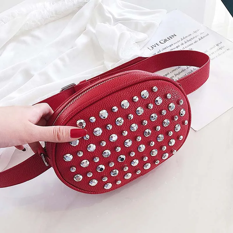 Red Waist Packs Маленькая поясная сумка с яркими бриллиантами, мини Диагональная Сумка через плечо, большая вместительность, сумки вокруг талии - Цвет: Red Waist Packs