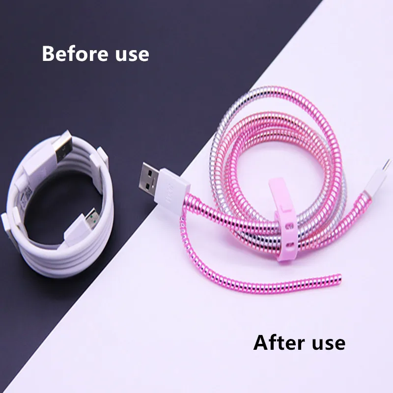 50 шт./лот покрытие блестками 1 5 м тпу спиральный USB кабель для зарядки шнур