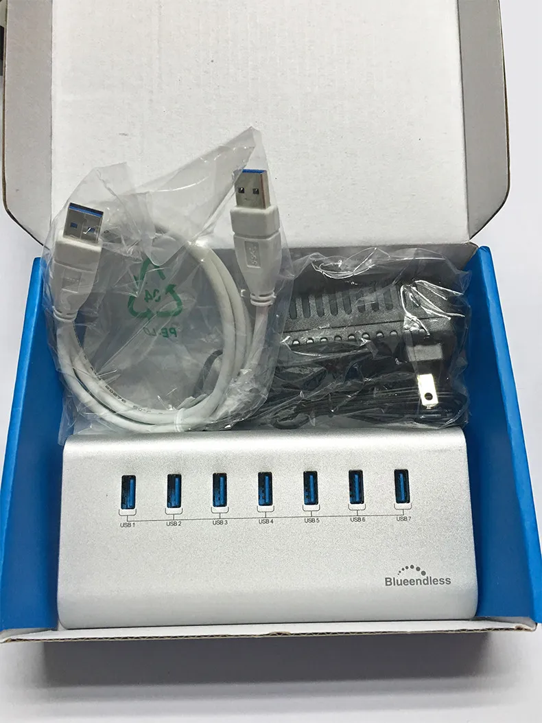 5 Гбит/с быстрая скорость Серебряный алюминий 7 портов USB 3,0 серия usb-хаб высокоскоростной портативный алюминиевый usb-хаб сплиттер blueendless