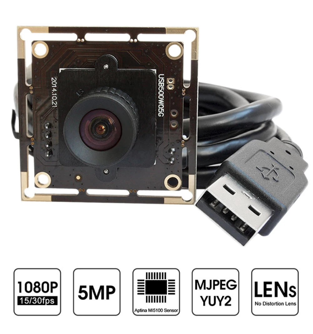 Объектив без искажений 5 мегапикселей 2592x1944 1/2.5 дюймов Aptina MI5100 CMOS micro HD камера