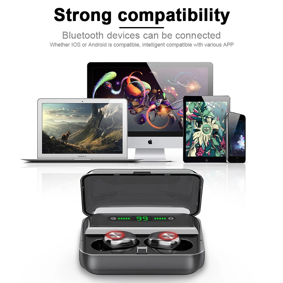 TWS 5 0 Bluetooth наушники гарнитура для видеоигр IPX7 водонепроницаемый с светодиодный