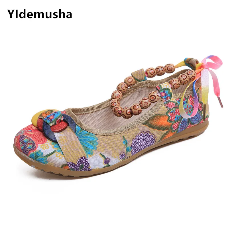 2019 New Women Casual Flat Shoes Flats Handmade Beaded Ankle Straps Loafers Zapatos Mujer Retro Ethnic Embroidered | Обувь