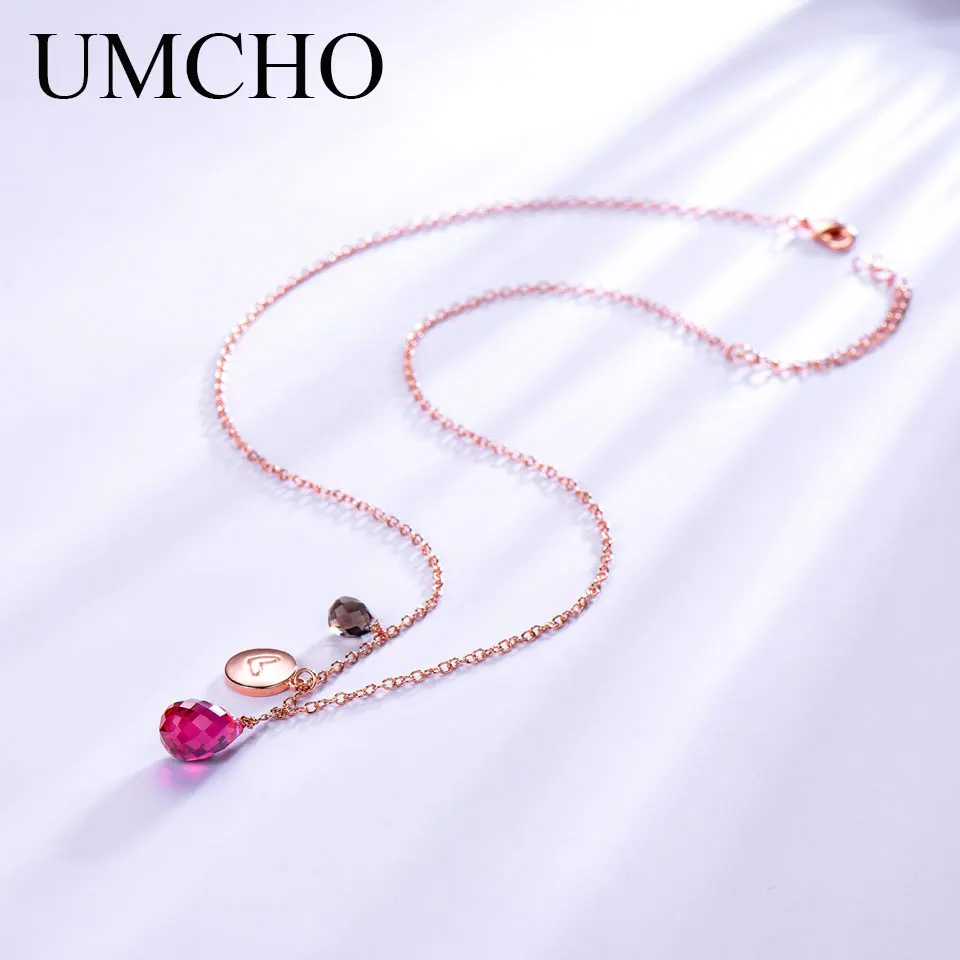 UMCHO 925 пробы серебро Цепочки и ожерелья для Для женщин Персонализированные с камнем, соответствующий месяцу рождения июлю нано Рубин ручной работы ювелирных изделий с цветочным дизайном