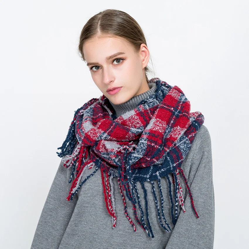 

Spring Autumn Female Knitted Pashmina Tassel Scarf Women Plaid Cashmere Scarves Ring Scarves Warm Sweet S