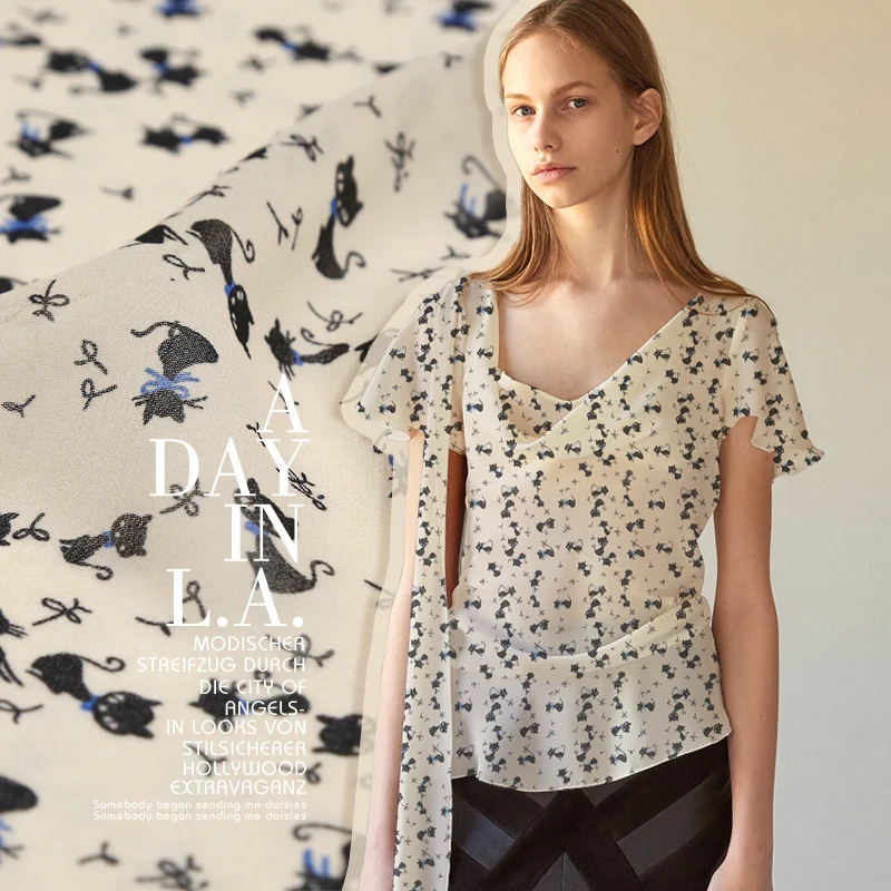 Котенок ретро хаки рубашка ткани платье группы шелковой стиль|silk fabric|shirt fabricfabric