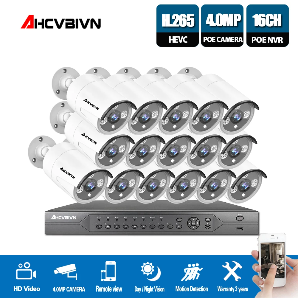 HD H.265 4.0MP POE камера безопасности CCTV система 16CH NVR 16 шт 2592*1520 ip для наружного