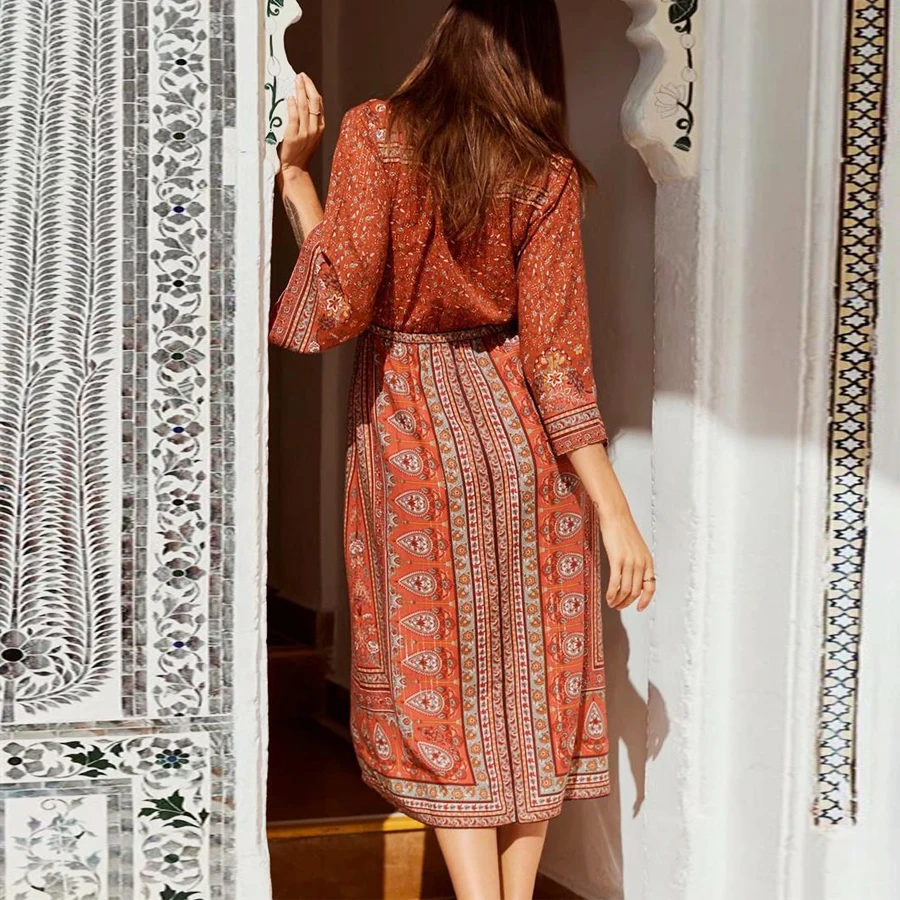 Женское платье туника TEELYNN длинное в этническом стиле с цветочным принтом v