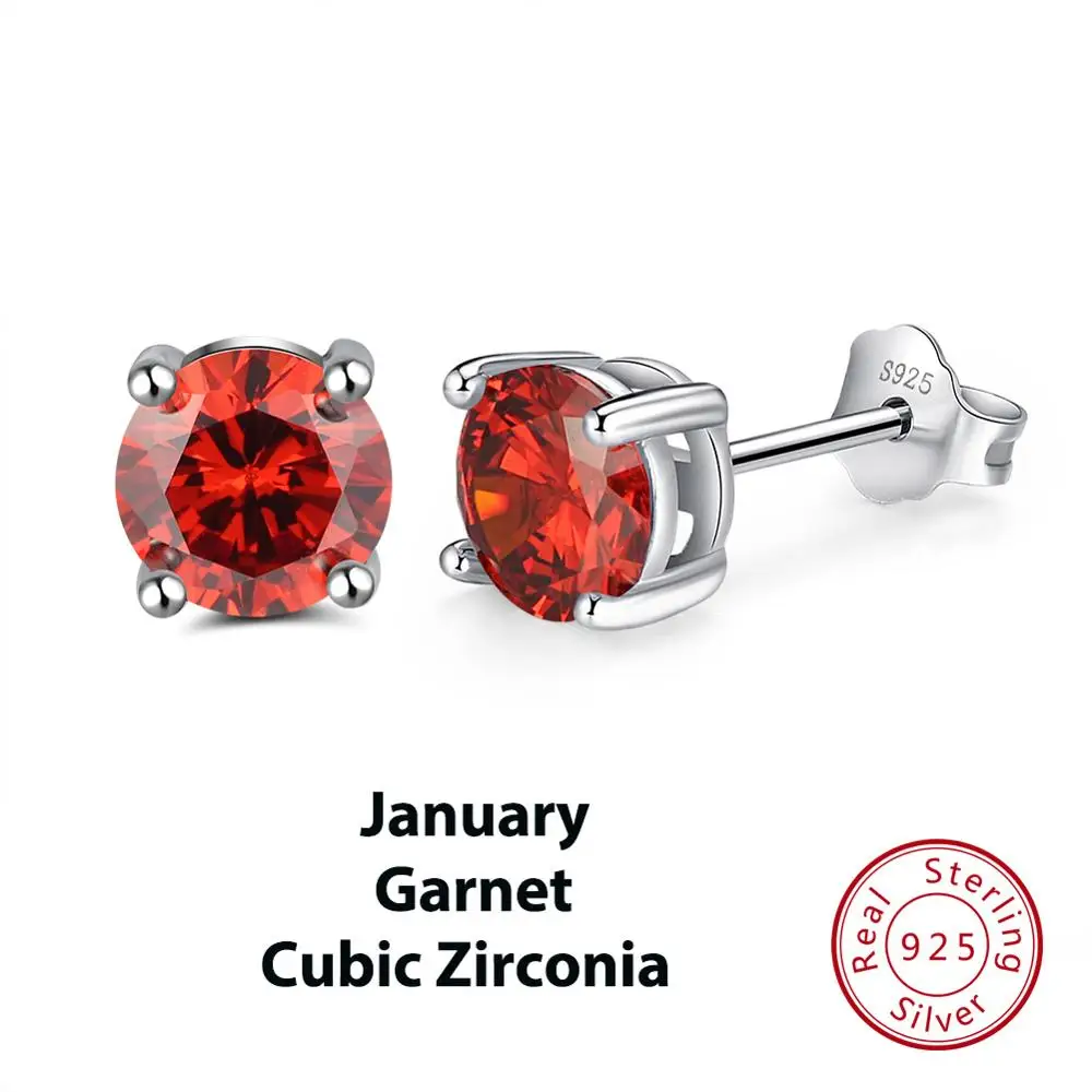 Jan Garnet ORSA JEWELS 925 пробы серебряные серьги с камнем рождения для женщин AAA кубический циркон 14 цветов серьги-гвоздики ювелирные изделия из серебра OSE84 - Цвет камня: Jan Garnet