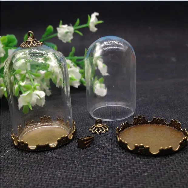 5sets/lot 38*25mm tube jar glass globe bronze crown base tray 8mm beads cap vial pendant jewelry necklace handmade bottle | Украшения и
