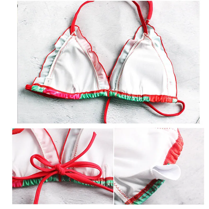 2019 новый сексуальный ярко красный зеленый с бикини набор оборками женский