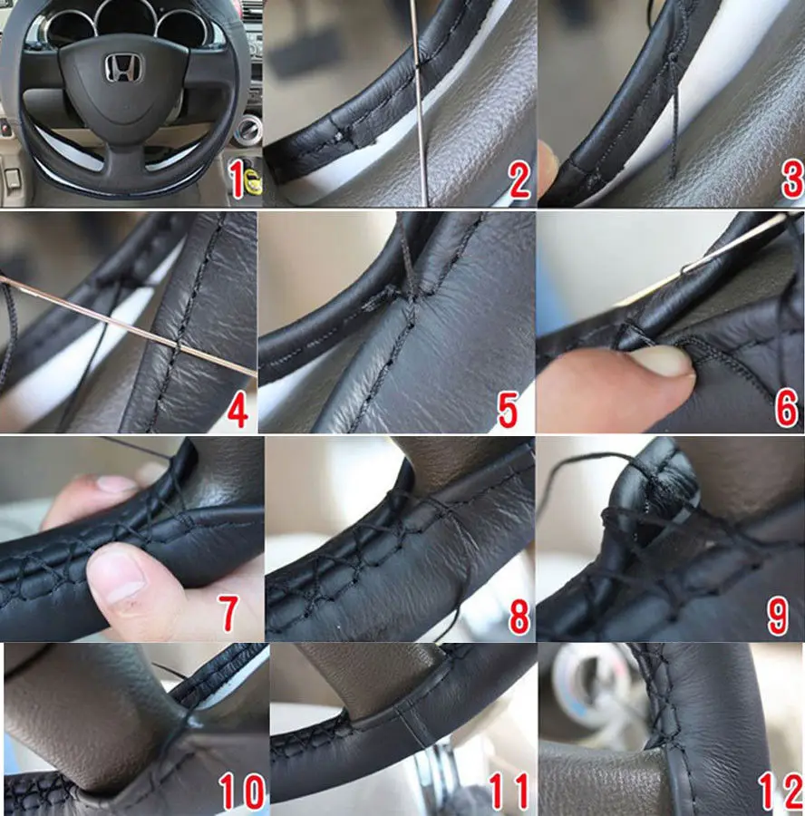BBQ@FUKA Black Artificial Leather Sweat Needle Thread Steering wheel covers Styling Fit for Universal Toyota A4 Mazda M5 VW ect |