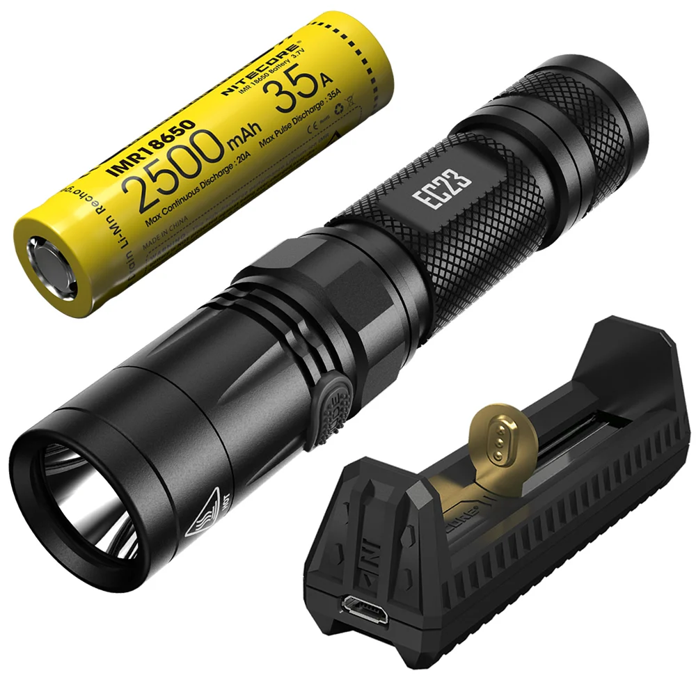 with Battery Charger NITECORE EC23 перезаряжаемый IMR18650 аккумулятор 1800 люмен светодиодный фонарик водонепроницаемый уличный портативный фонарь - Испускаемый цвет: with Battery Charger