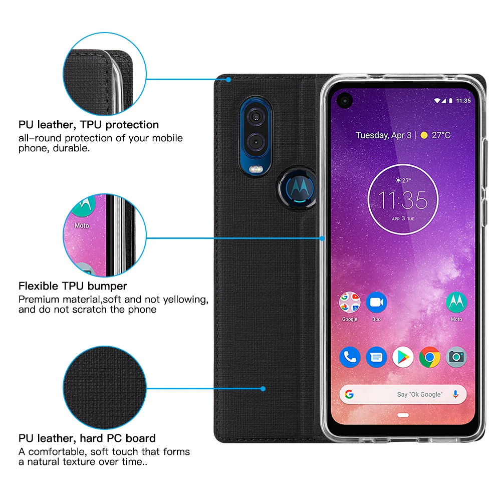 Винтажный тканевый чехол-книжка для Motorola Moto One Vision, кошелек с отделением для карт, магнитный чехол-книжка для Motorola Moto One Vision