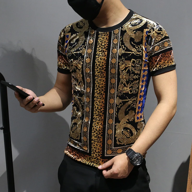Барокко футболки Homme модные роскошные винтажные мужские бархатные Camiseta Клубное
