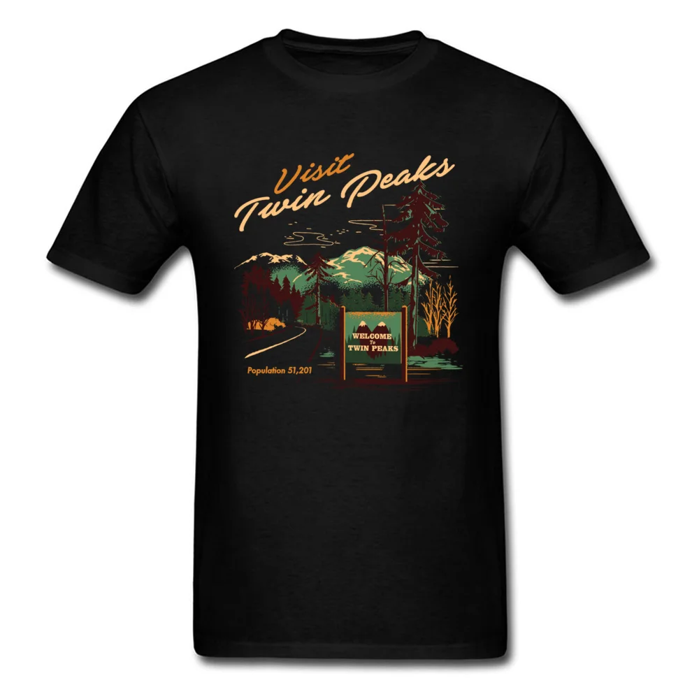 Small Town Travel T-shirt Men Twin Peaks T Shirt Black Tee 100% Cotton Tops Cartoon Clothing Hipster Leisure Tshirts