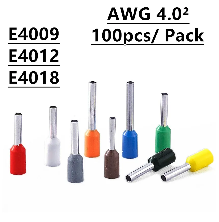 100 шт. E4009 E4012 E4018 Изолированные Наконечники клеммный блок шнур конец провода разъем 4,0 мм2, обжимной Терминатор