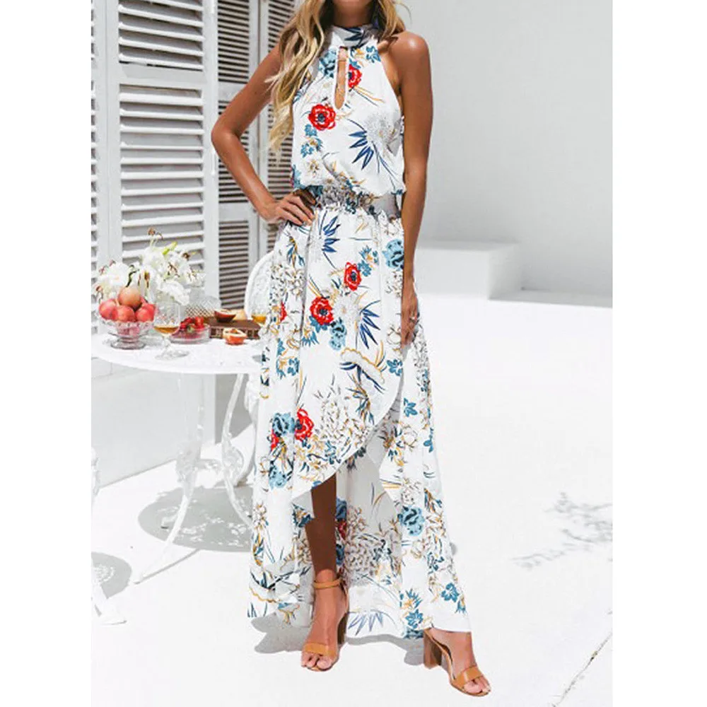 Длинное шифоновое платье туника в стиле бохо с цветочным принтом без рукавов