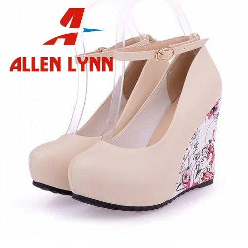 ALLENLYNN/Большие размеры 34-43 туфли-лодочки на танкетке и высоком каблуке для