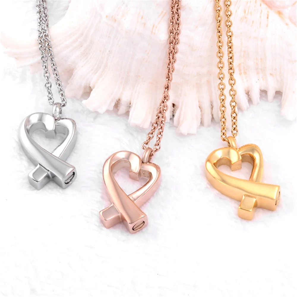 316 L stainless steel Hollow Ribbon Heart Cremation Urn Necklace Memorial Jewelry for Ashes Pendant | Украшения и аксессуары