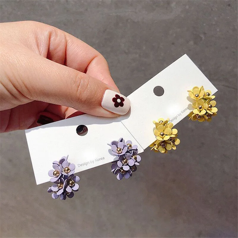 Женские корейские серьги-кольца цветок элегантные серьги фиолетового и желтого