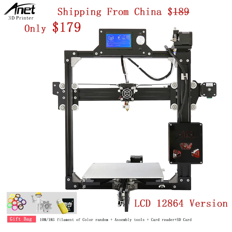Anet A2 12864 ЖК-экран Aliuminium рамка 3d принтер легко собрать принтер набор зажигалка экономия стоимости перевозки 3d принтер машина