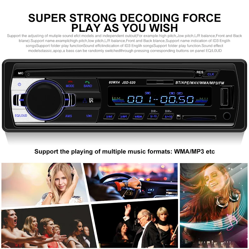 Авторадио 12 в Bluetooth V2.0 автомобильный стерео в тире 1 Din FM Aux вход приемник SD USB MP3 MMC WMA автомобильный Радио плеер