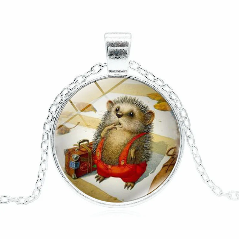 Посеребренное ювелирное изделие со стеклом кабошон с рисунком ежа чокер длинное