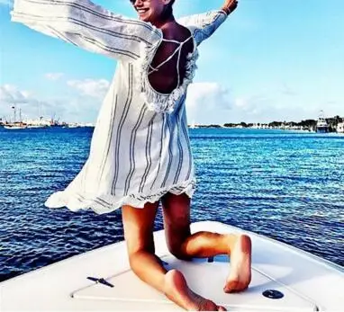 

Summer Women's beach bikini blouse seaside holiday sunscreen shirt solid color fashion loose dress