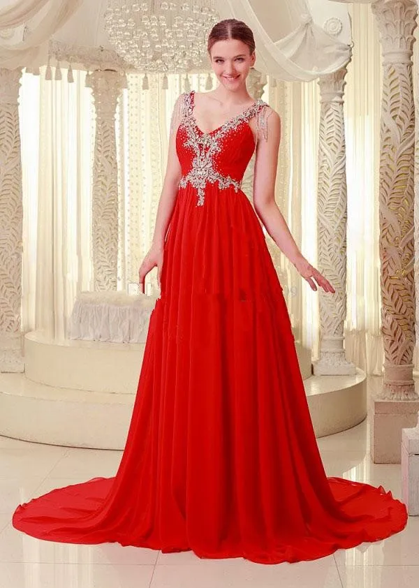 

Real Image Light Sky Blue Red Chiffon Crystal Prom Dresses for Party Beads Backless Evening Celebrity Pageant Evening Gowns Plus