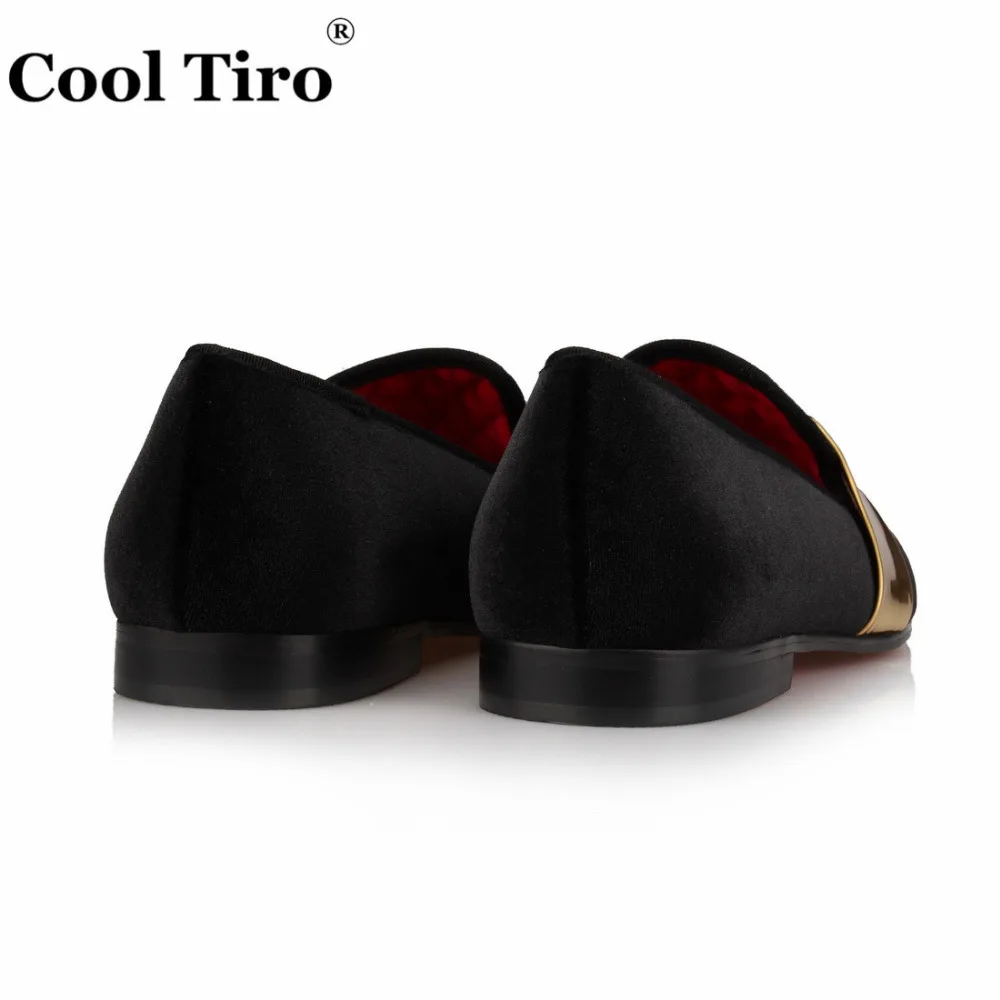 COOL TIRO Handmade Men Velvet Loafers SmokingSlippers Wedding Party dress shoes men's flats with Gold Patent Leather Buckle | Обувь