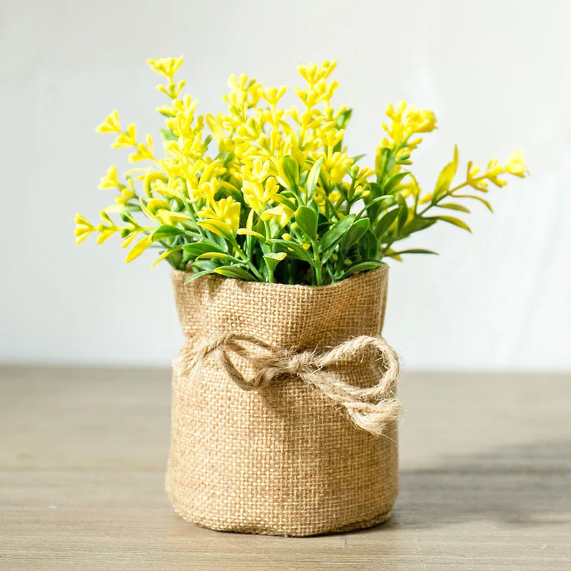 Artificial Flower 5Y Postral Стиль Искусственные цветы в горшках пеньковый мешок цветок бонсай Miniascape лаванды цветы бонсай для украшения стен или стола - Цвет: Artificial Flower 5Y