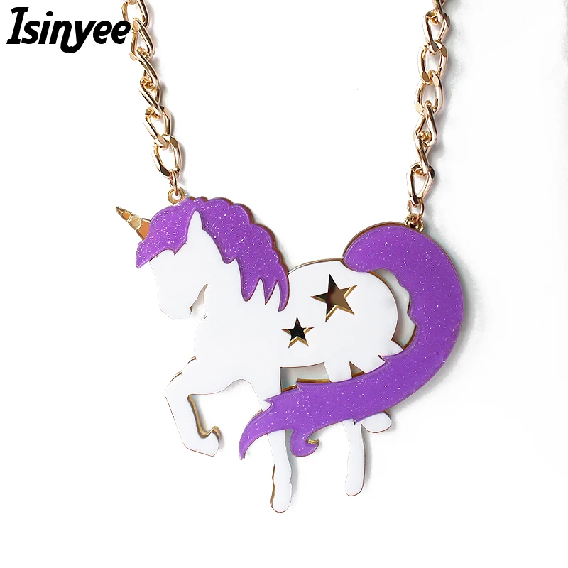 Модное большое акриловое ожерелье ISINYEE в виде единорога искусственной