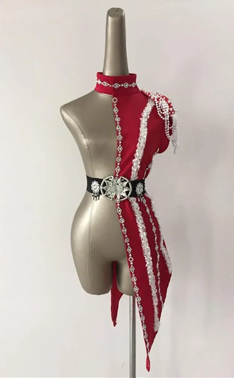 Новые сексуальные сценические костюмы с блестками, модные Лоскутные космические костюмы для певицы Ds Dj, танцевальные костюмы, боди - Цвет: Красный