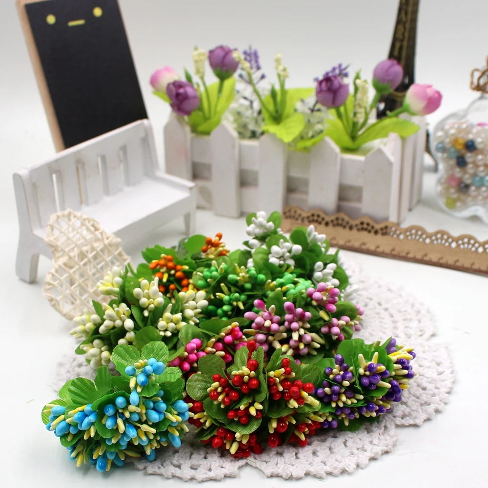 2017 10 шт./лот 2 см шелковые искусственные ягоды Stamen Bacca для свадьбы DIY Цветочные