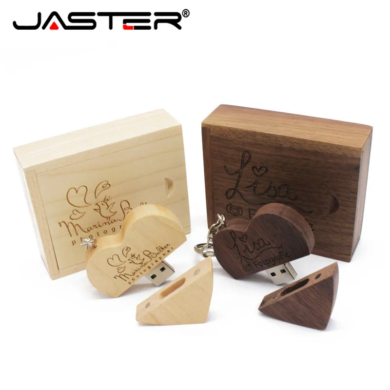 JASTER продвижение деревянный 10 шт. бесплатный логотип в форме сердца USB+ коробка реальная емкость USB 2,0 4 ГБ/8 ГБ/16 ГБ/32 ГБ/64 ГБ USB флэш-накопитель