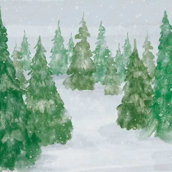 

oil painting fir tree pine tree snow christmas Photo Background Backdrop Quality Vinyl