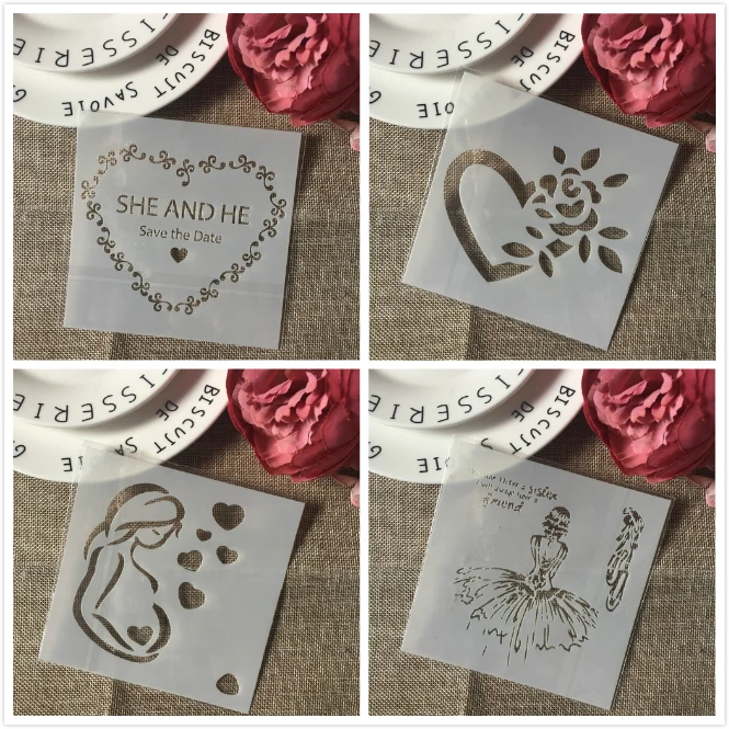 4 шт./компл. 13 см трафареты для творчества с надписью Love Heart Girl настенная живопись