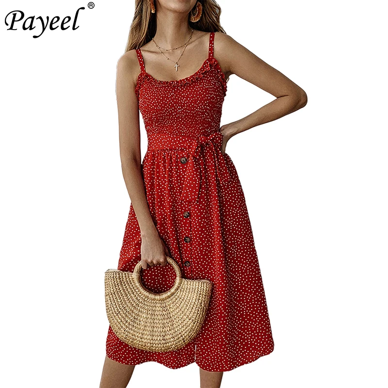 Летнее женское платье 2019 винтажное богемное в горошек с рюшами Harajuku женские