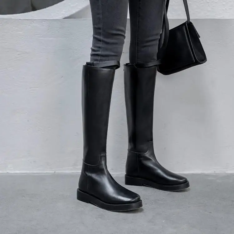 Дизайнерская Роскошная обувь женские черные блестящие кожаные зимние сапоги до