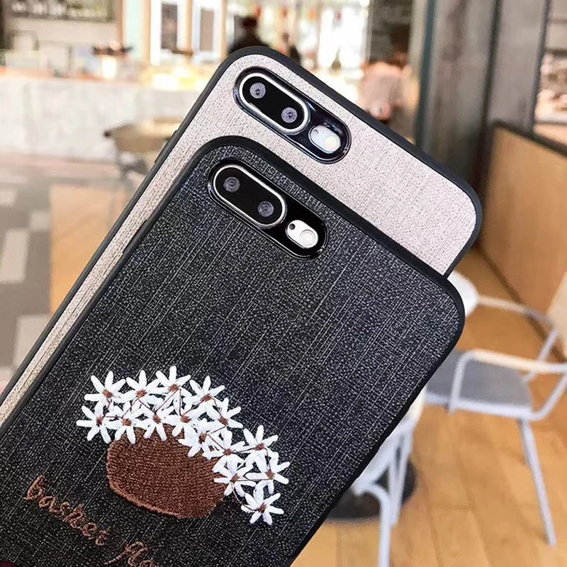 Fashion Luxury Artsy Korea Fresh Daisy Potted Embroidery Flower Anti-skid Cloth Warm Matte Phone Case For IphoneXS MAX/XR/8plus |