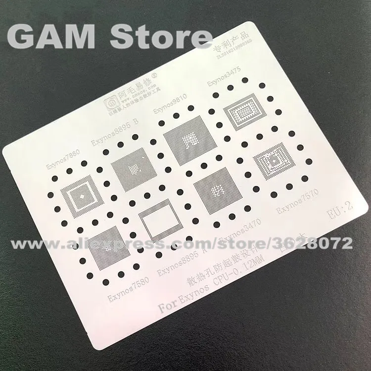

For Exynos CPU BGA Stencil 7880 8895b 9810 3475 7580 8895a 3470 7570 Reballing IC Pins Tin Plant Net Solder Heat Template 0.12mm